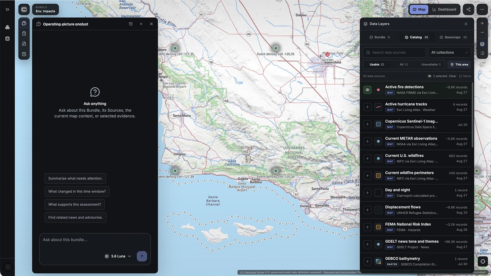 Clairvoyint environmental risk analysis dashboard