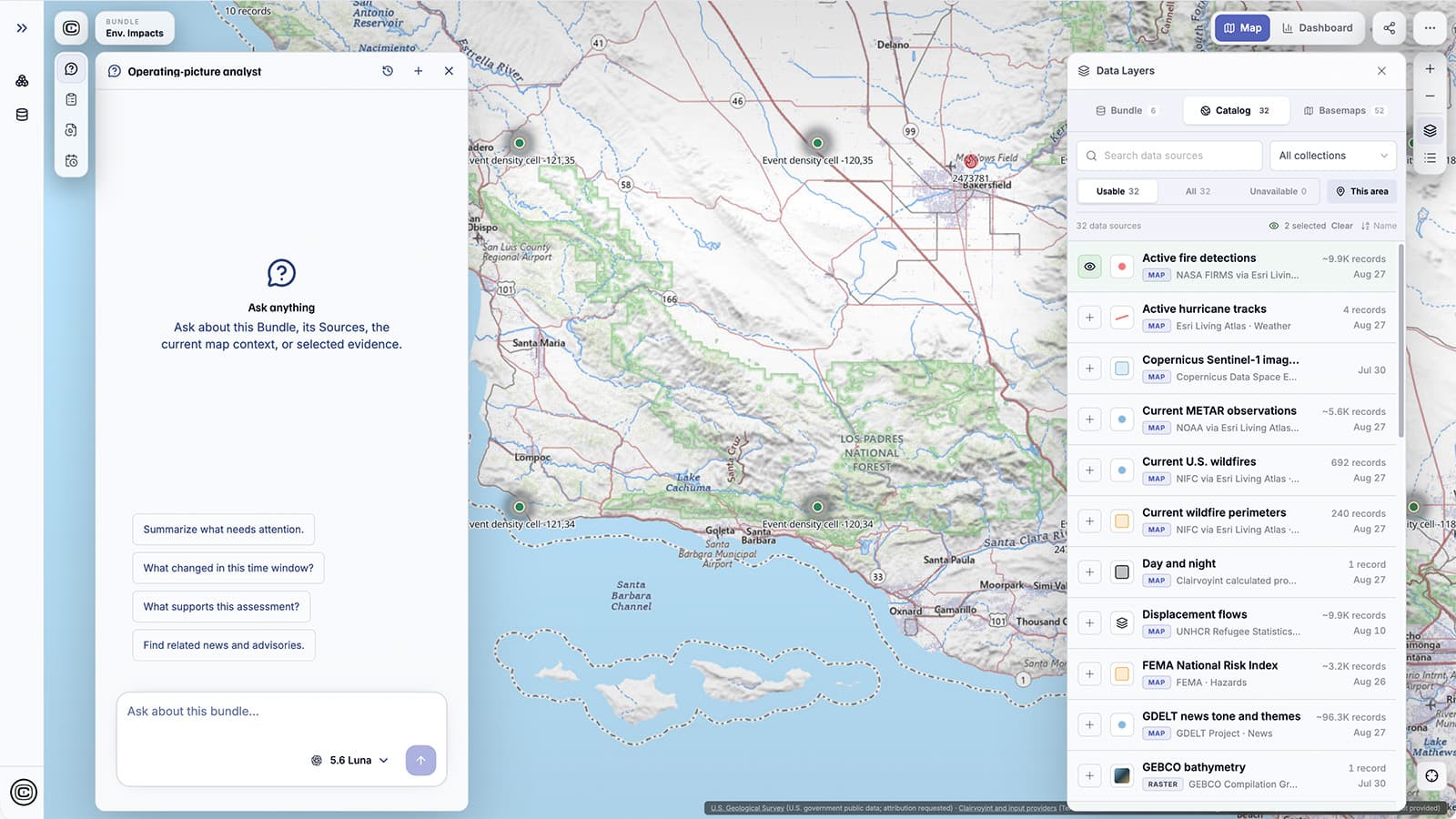 Clairvoyint environmental risk analysis dashboard