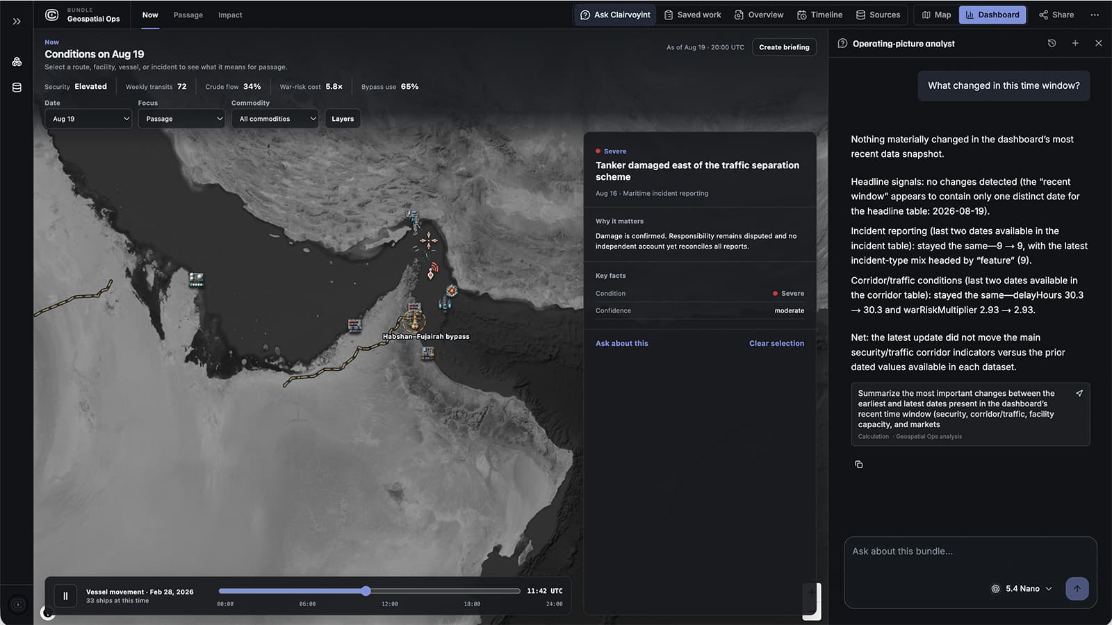 Clairvoyint operations dashboard showing a map-based operating picture