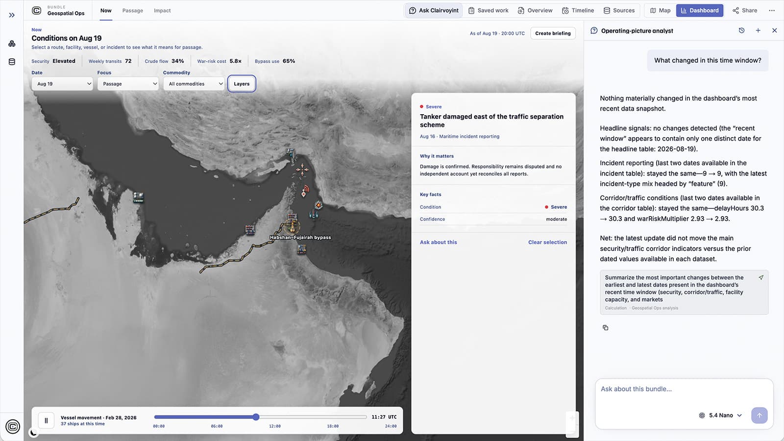 Clairvoyint operations dashboard showing a map-based operating picture